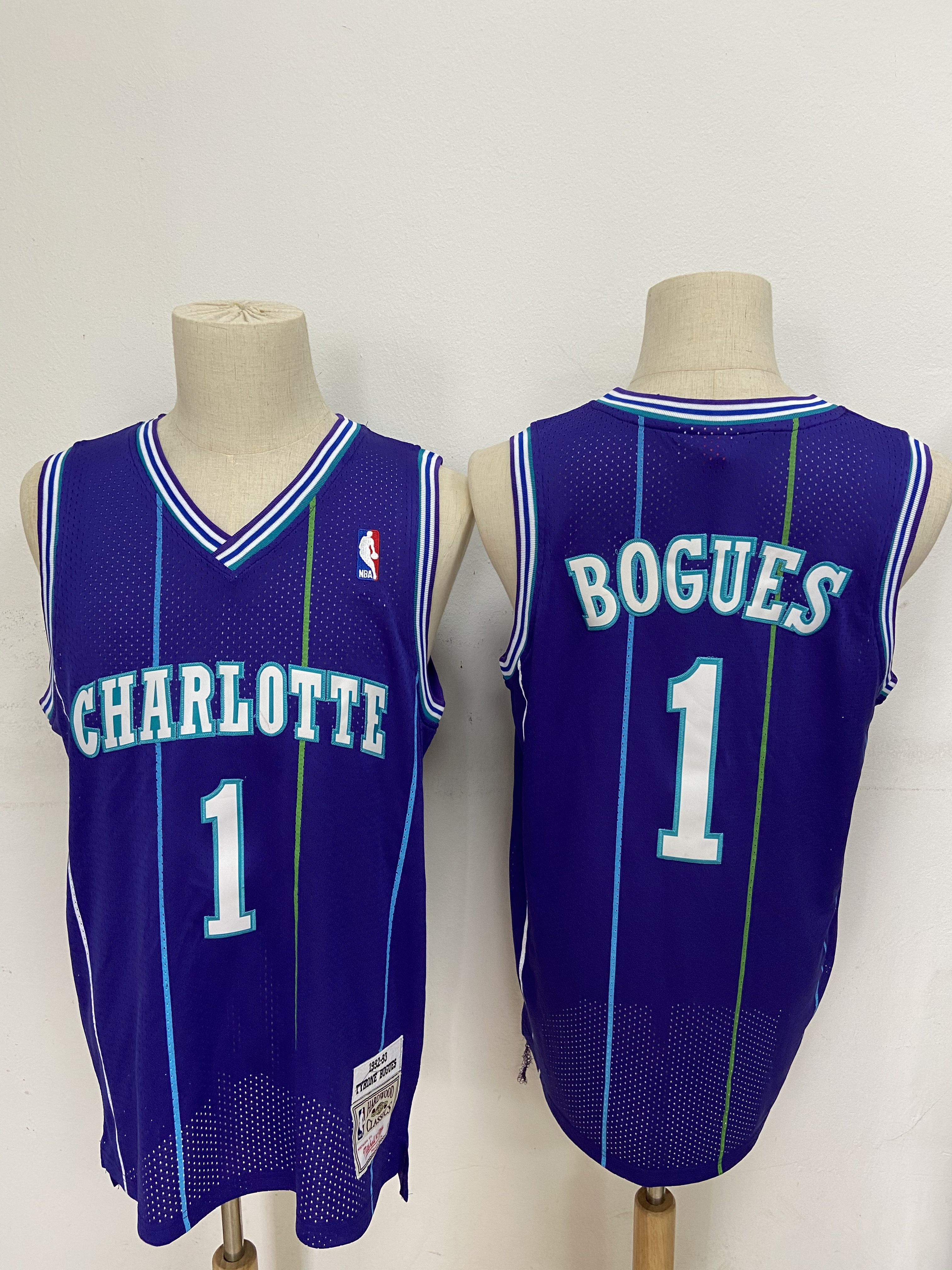 Men Charlotte Hornets 1 Bogues Purple Throwback NBA Jerseys